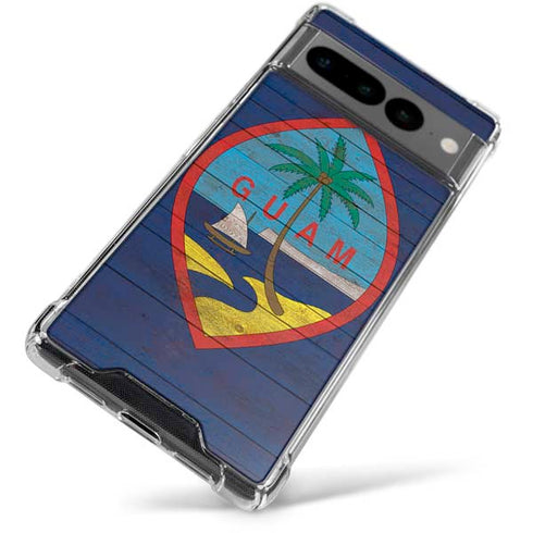 Guam Flag Dark Wood Google Pixel 7 Pro Clear Case